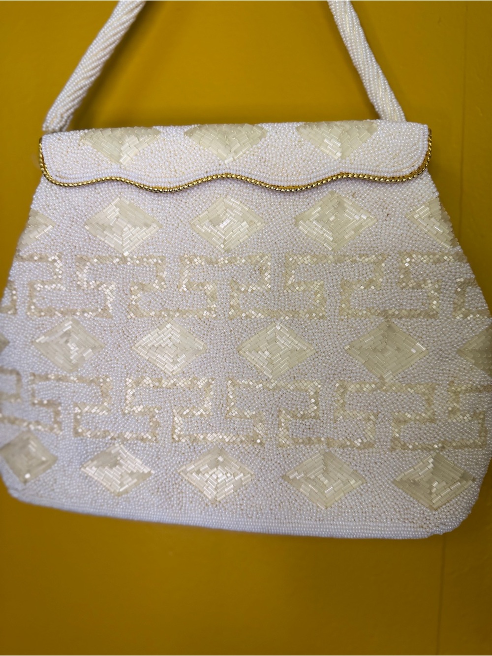 Elegant White Beaded Evening Bag